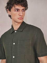 Green Linen Tencel Blend Short Sleeve Shirt - Image 1 of 9