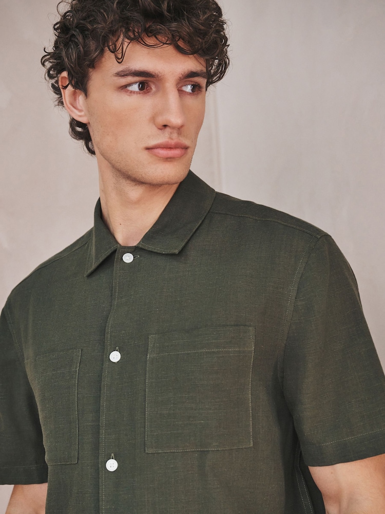 Green Linen Tencel Blend Short Sleeve Shirt - Image 1 of 9
