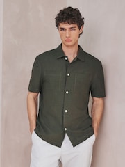 Green Linen Tencel Blend Short Sleeve Shirt - Image 2 of 9