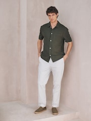 Green Linen Tencel Blend Short Sleeve Shirt - Image 4 of 9