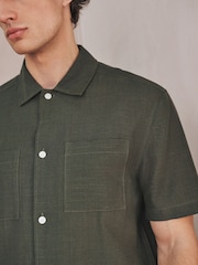 Green Linen Tencel Blend Short Sleeve Shirt - Image 6 of 9