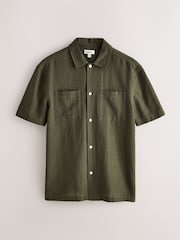 Green Linen Tencel Blend Short Sleeve Shirt - Image 7 of 9