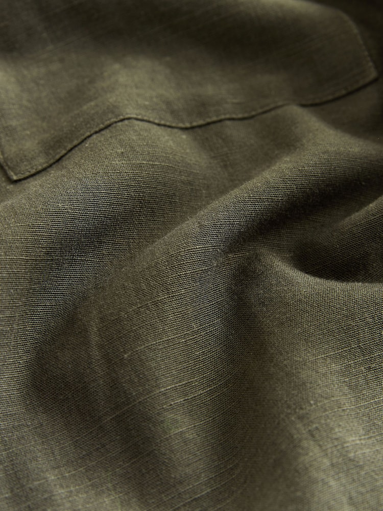 Green Linen Tencel Blend Short Sleeve Shirt - Image 9 of 9