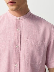 Pink Grandad Collar Cotton Linen Blend Short Sleeve Shirt - Image 4 of 8