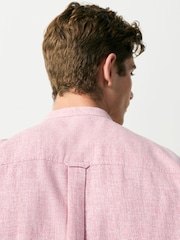 Pink Grandad Collar Cotton Linen Blend Short Sleeve Shirt - Image 5 of 8