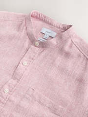 Pink Grandad Collar Cotton Linen Blend Short Sleeve Shirt - Image 7 of 8