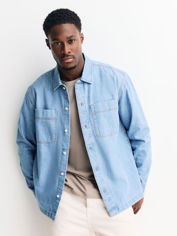 Albastru - Denim Overshirt Shacket - Imaginea 1 din 9