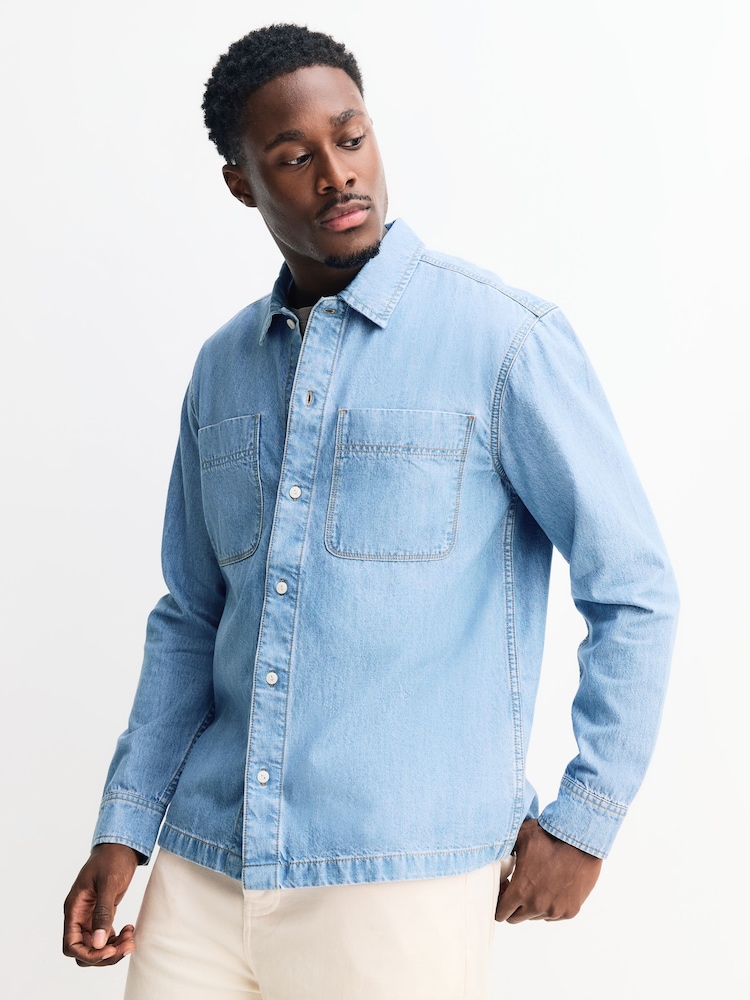 Albastru - Denim Overshirt Shacket - Imaginea 2 din 9