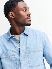 Albastru - Denim Overshirt Shacket - Imaginea 5 din 9