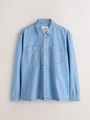 Albastru - Denim Overshirt Shacket - Imaginea 6 din 9