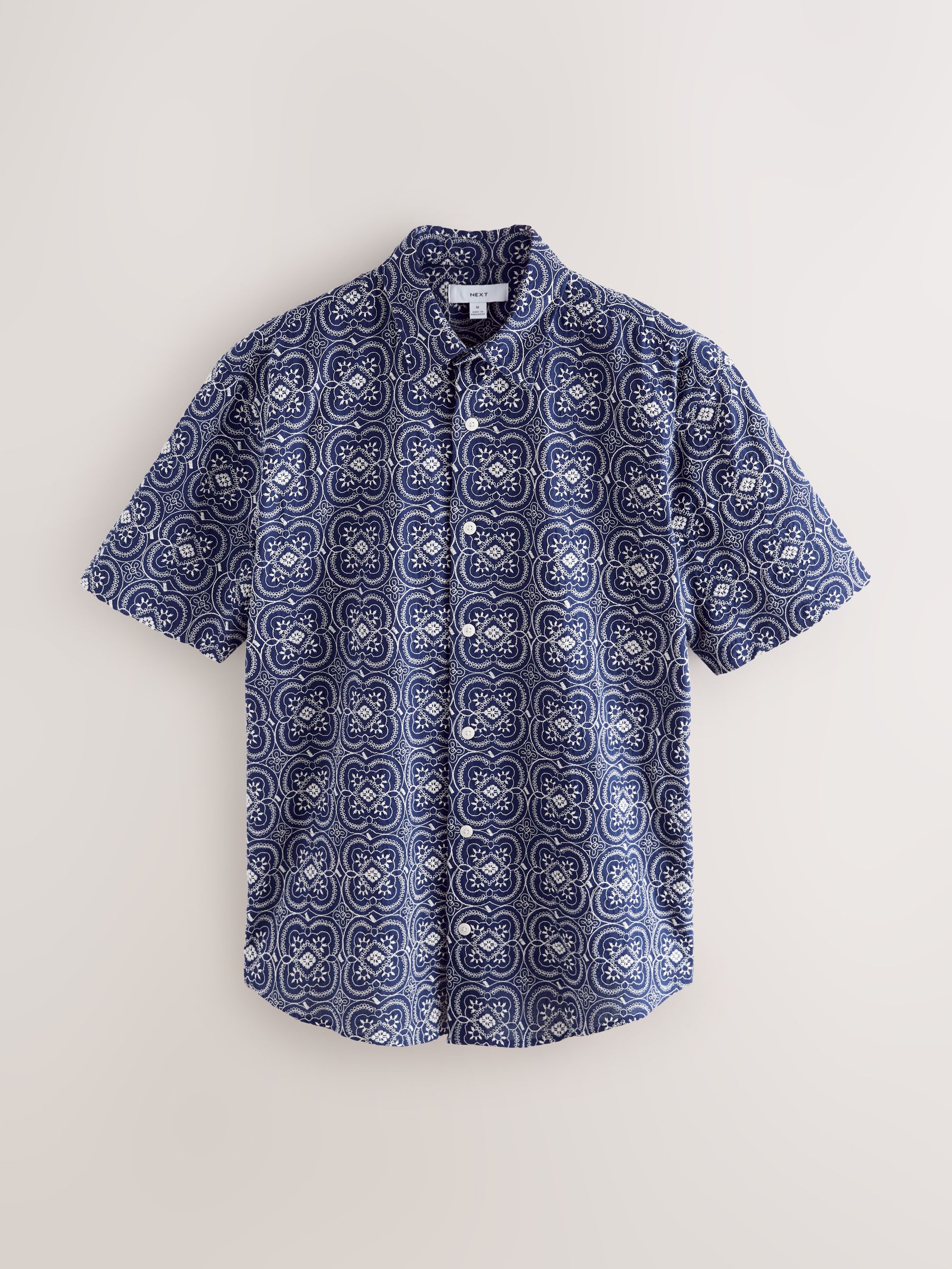 Buy Navy Textured Embroidered Tile Short Sleeve Shirt from Next USA