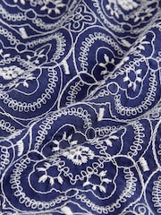 Navy Textured Embroidered Leaf Short Sleeve Shirt - Image 6 of 7