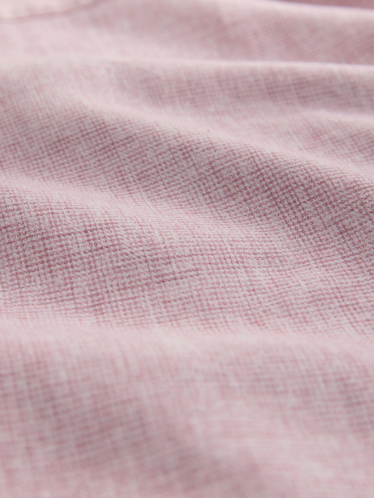 Pink Standard Collar Cotton Linen Blend Short Sleeve Shirt - Image 7 of 7
