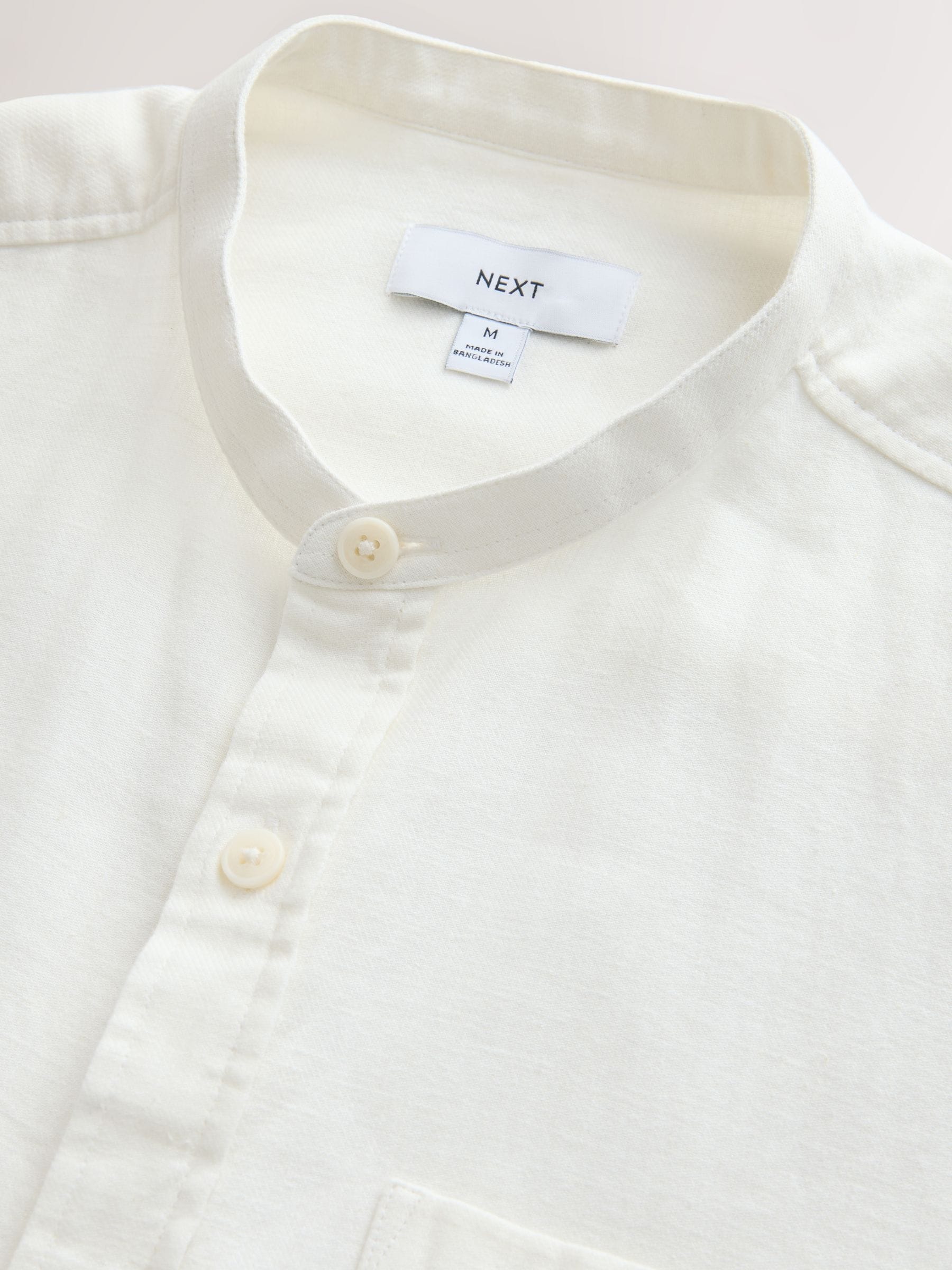 Buy White Grandad Collar Cotton Linen Blend Short Sleeve Shirt