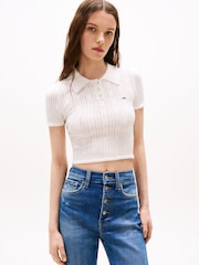 Tommy Hilfiger White Slim Fit Pointelle Polo Top - Image 1 of 5