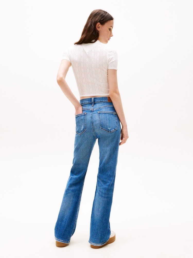 Tommy Hilfiger White Slim Fit Pointelle Polo Top - Image 2 of 5