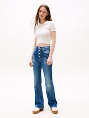 Tommy Hilfiger White Slim Fit Pointelle Polo Top - Image 3 of 5