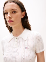 Tommy Hilfiger White Slim Fit Pointelle Polo Top - Image 4 of 5