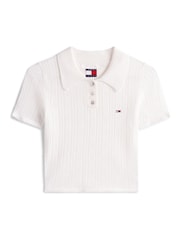 Tommy Hilfiger White Slim Fit Pointelle Polo Top - Image 5 of 5