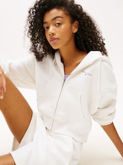 Tommy Jeans White Boxy Crop Zip Hoodie - Image 4 of 5