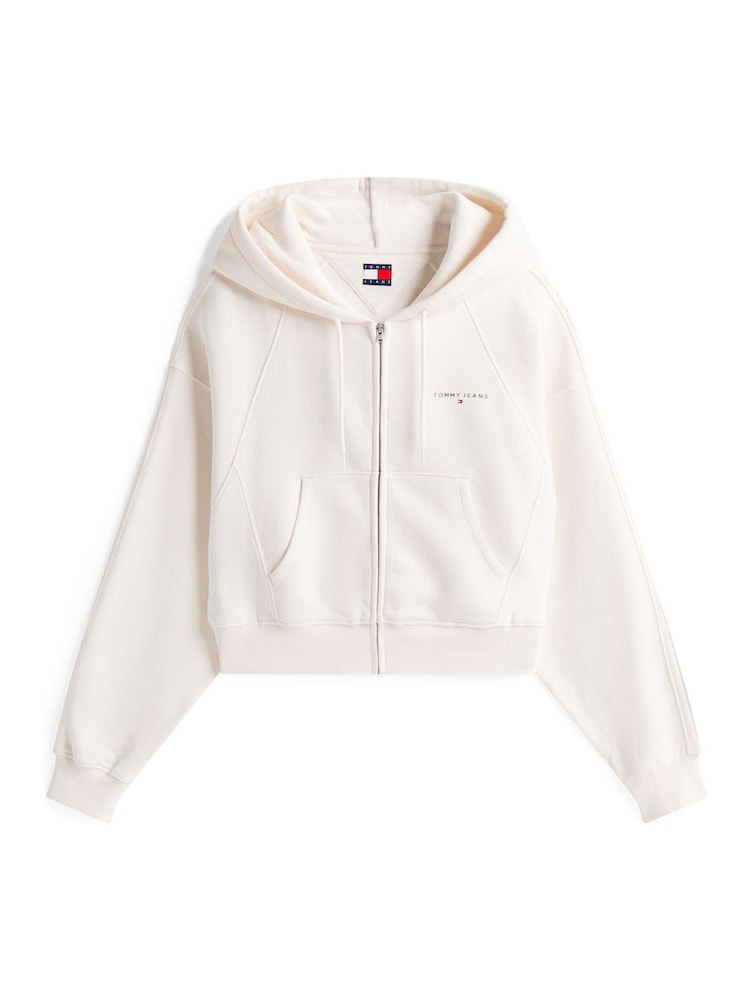 Tommy Jeans White Boxy Crop Zip Hoodie - Image 5 of 5