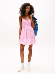 Tommy Jeans Pink Broderie Anglaise Relaxed Mini Dress - Image 1 of 4