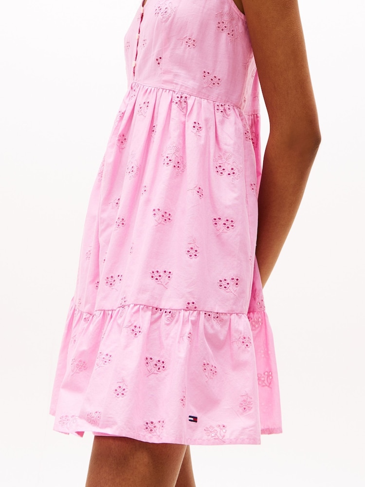 Tommy Jeans Pink Broderie Anglaise Relaxed Mini Dress - Image 2 of 4