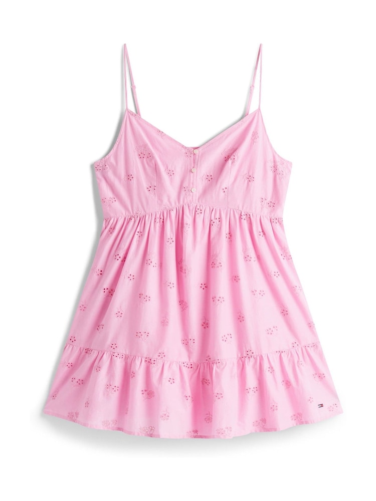 Tommy Jeans Pink Broderie Anglaise Relaxed Mini Dress - Image 4 of 4