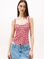 Tommy Jeans Red Scalloped Trim Sleeveless Blouse - Image 1 of 5