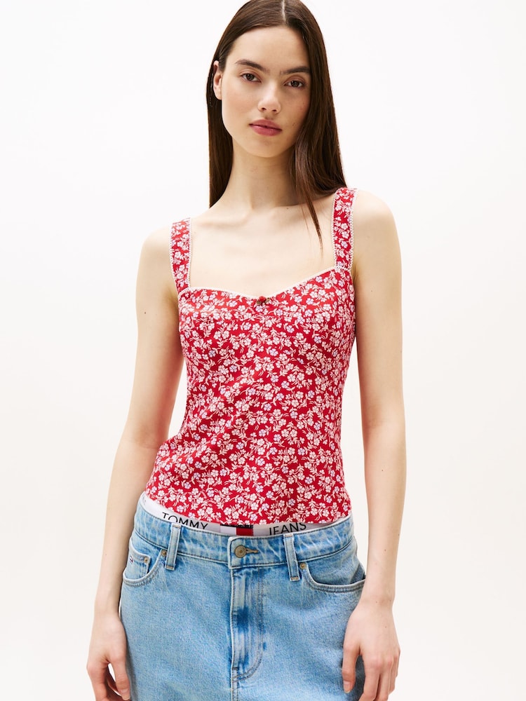 Tommy Jeans Red Scalloped Trim Sleeveless Blouse - Image 1 of 5