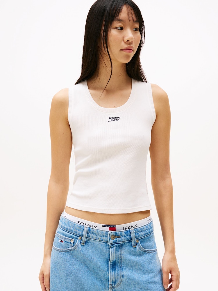 Tommy Jeans White 100% Cotton Logo Slim Tank Top - Image 1 of 5
