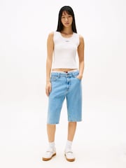 Tommy Jeans White 100% Cotton Logo Slim Tank Top - Image 2 of 5