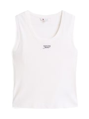 Tommy Jeans White 100% Cotton Logo Slim Tank Top - Image 5 of 5