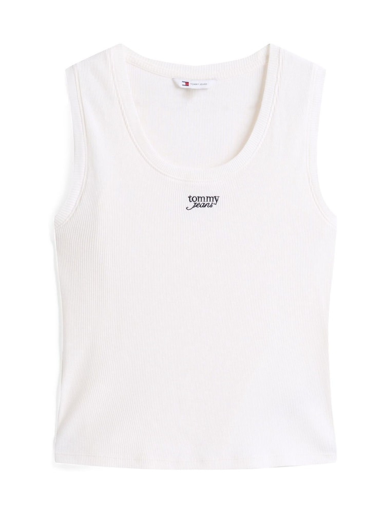 Tommy Jeans White 100% Cotton Logo Slim Tank Top - Image 5 of 5