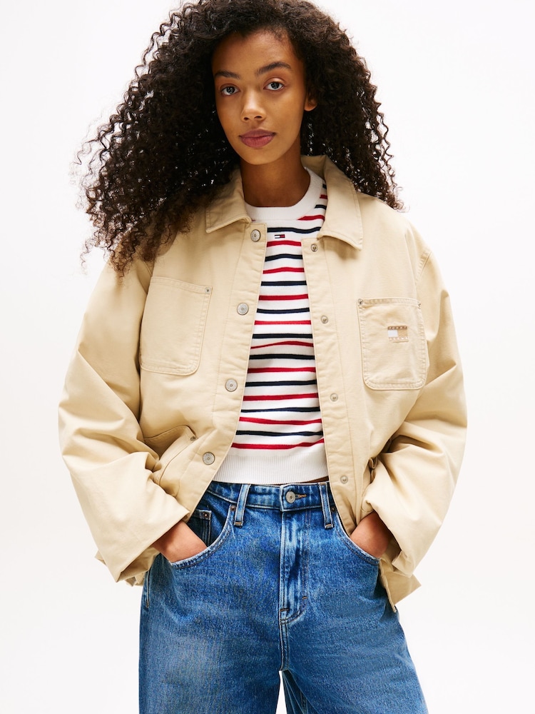 Tommy Jeans Brown Badge Boxy Padded Chore Jacket - Image 1 of 5