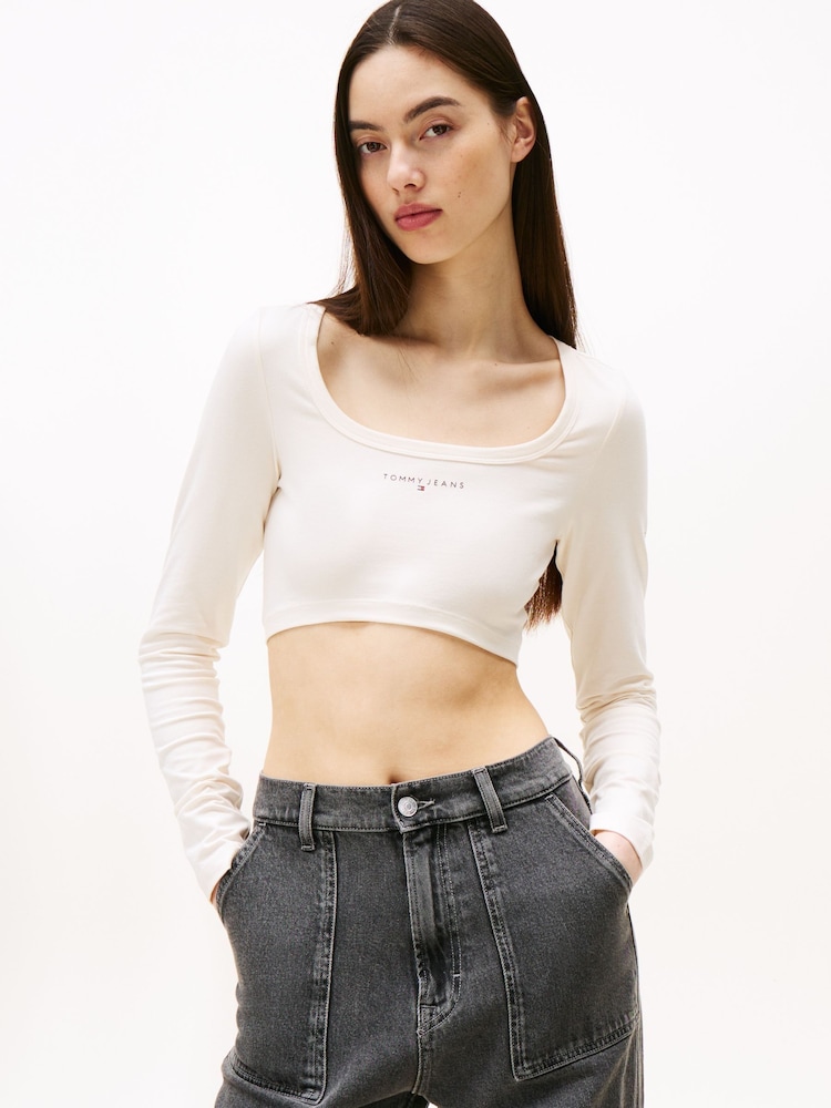Tommy Jeans White Slim Cropped Long Sleeve T-Shirt - Image 1 of 5
