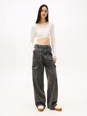 Tommy Jeans White Slim Cropped Long Sleeve T-Shirt - Image 2 of 5