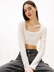 Tommy Jeans White Slim Cropped Long Sleeve T-Shirt - Image 3 of 5