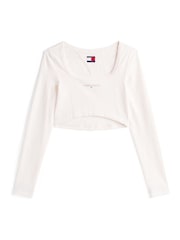 Tommy Jeans White Slim Cropped Long Sleeve T-Shirt - Image 5 of 5