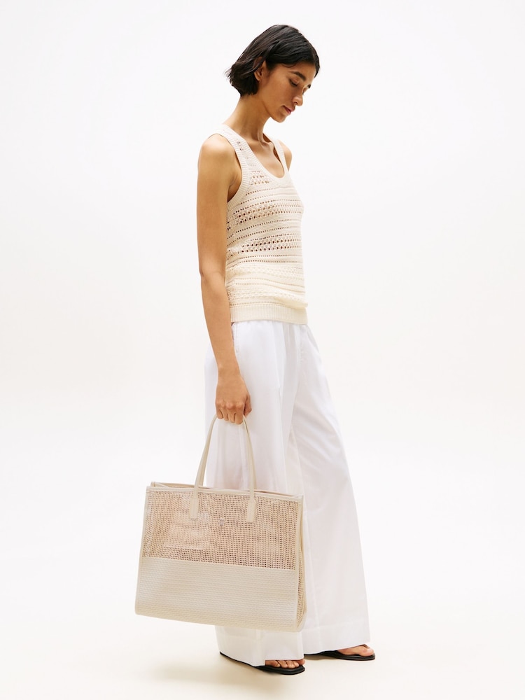 Tommy Hilfiger Cream Tote City Woven Tote Bag - Image 5 of 5