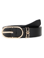 Tommy Hilfiger Black Leather Monogram Oval Buckle Belt - Image 1 of 3