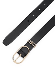 Tommy Hilfiger Black Leather Monogram Oval Buckle Belt - Image 2 of 3