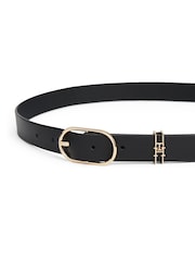 Tommy Hilfiger Black Leather Monogram Oval Buckle Belt - Image 3 of 3