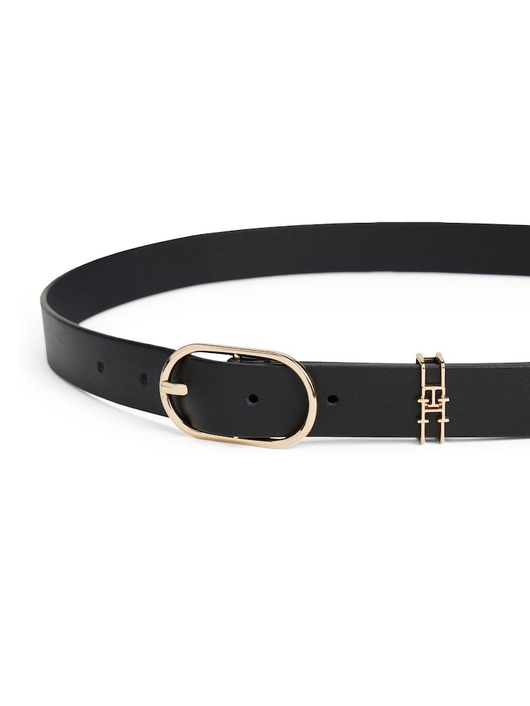Tommy Hilfiger Black Leather Monogram Oval Buckle Belt - Image 3 of 3