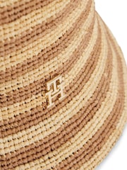 Tommy Hilfiger Brown Straw Crochet Stripe Bucket Hat - Image 3 of 3