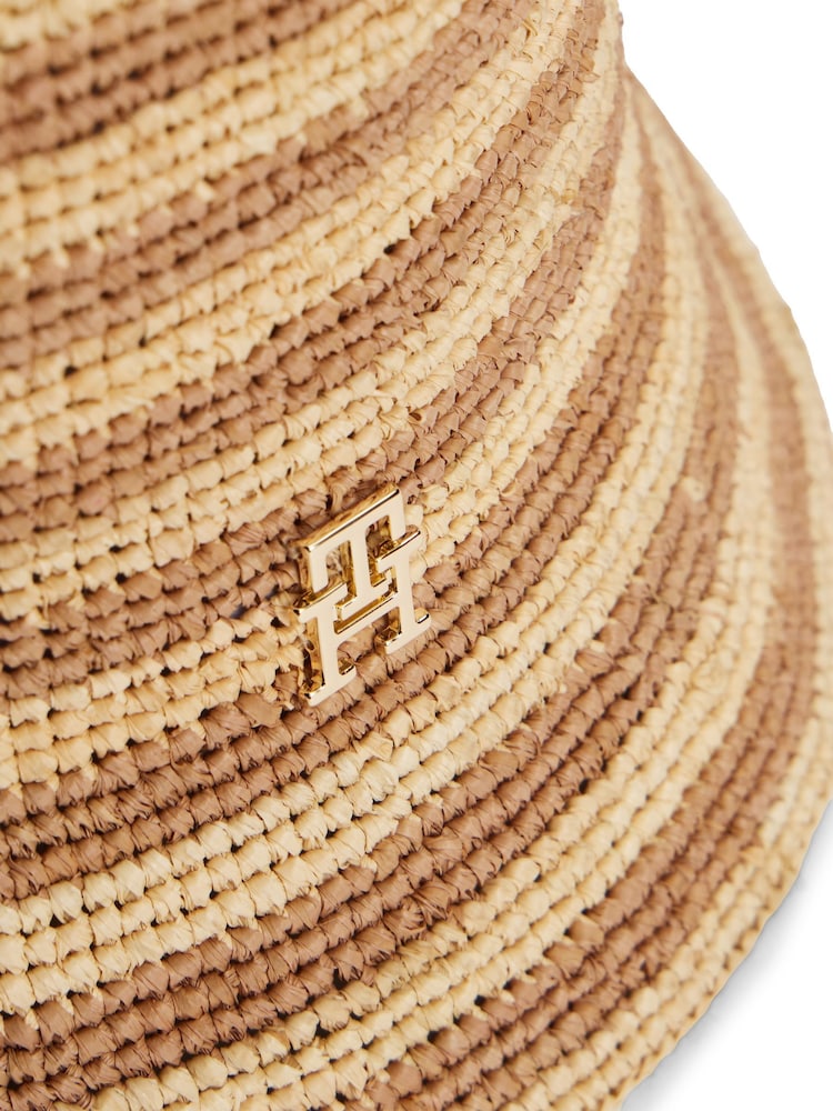 Tommy Hilfiger Brown Straw Crochet Stripe Bucket Hat - Image 3 of 3