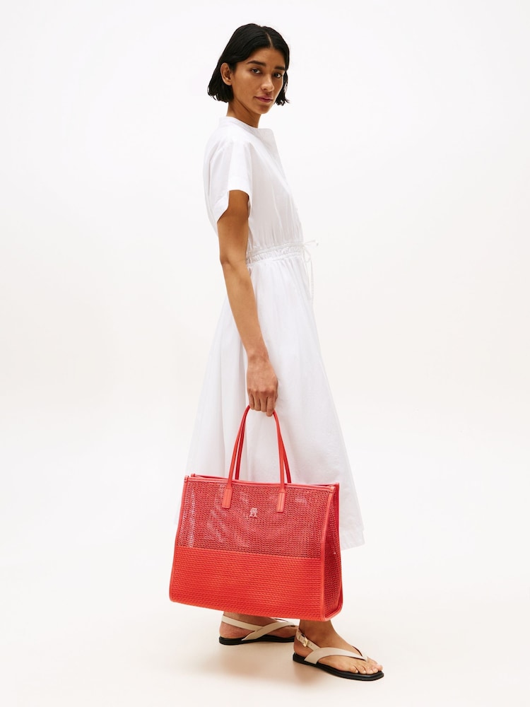 Tommy Hilfiger Red Tote City Woven Tote Bag - Image 6 of 6