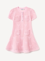 Self-Portrait Pink Bow Crochet Knit Dress - Image 1 of 2