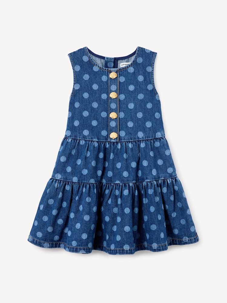 Self-Portrait Blue Polka Dot Denim Dress - Image 1 of 2