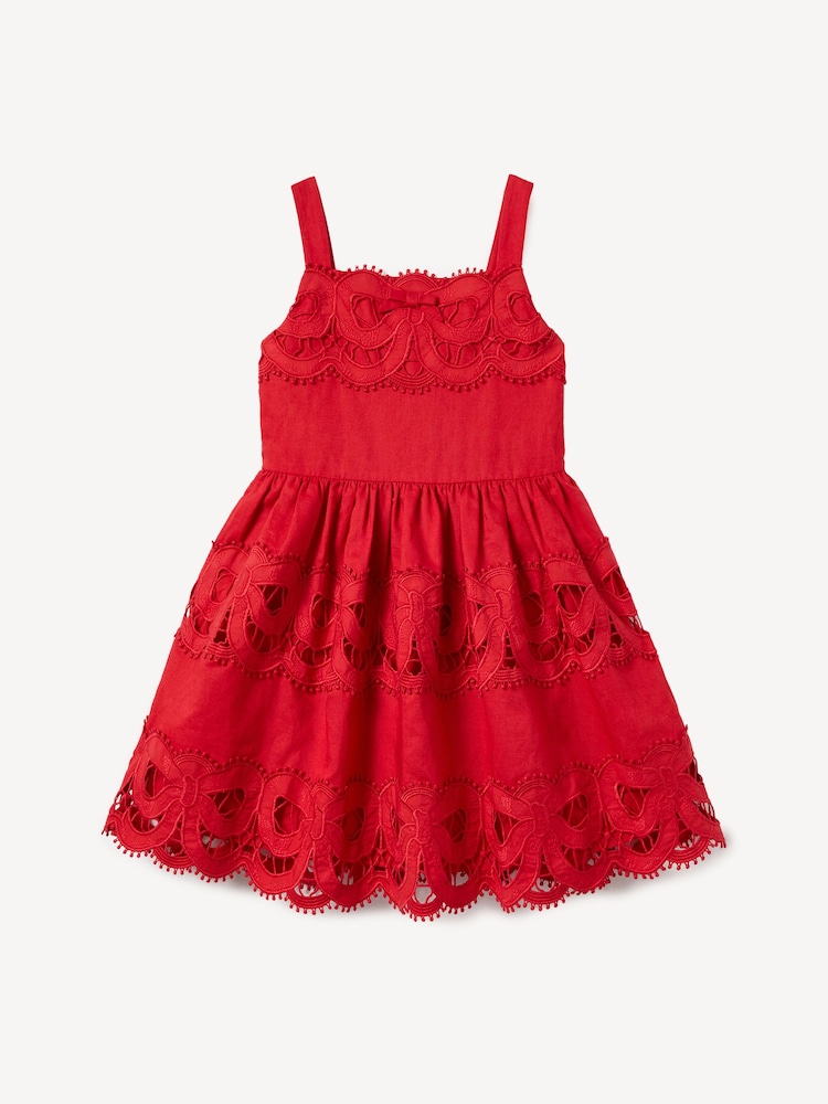 Self-Portrait Red Linen Bow Dress - Image 1 of 2